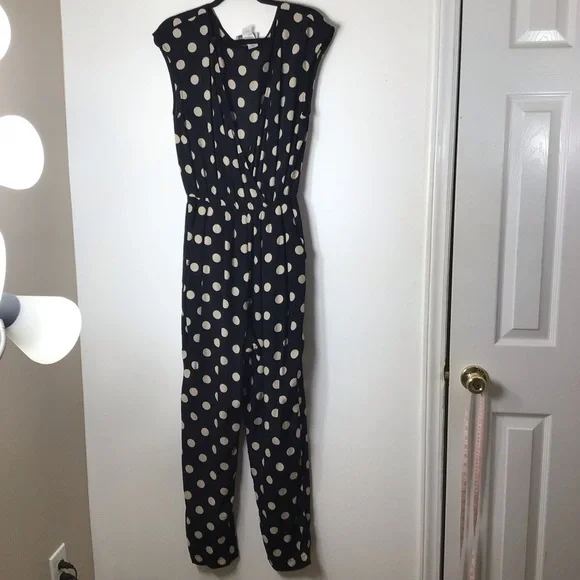 Anthropologie Corey Lynn Colter jumpsuit blue tan polka dot medium USA - Picture 9 of 9